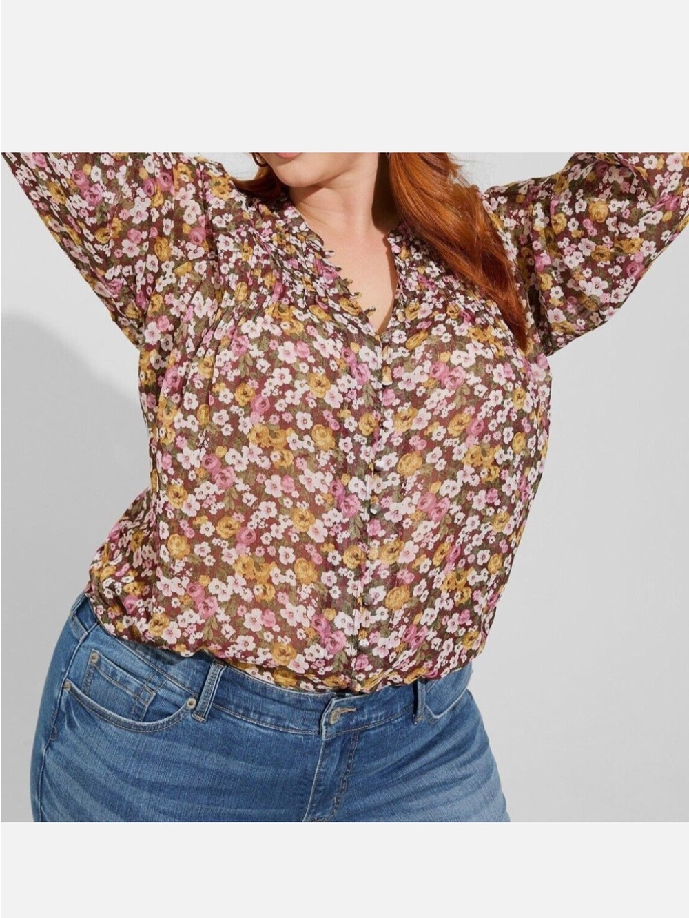 NWT Torrid Crinkle Chiffon Floral Blouson Sleeve Blouse 3X 22-24 - Picture 2 of 7